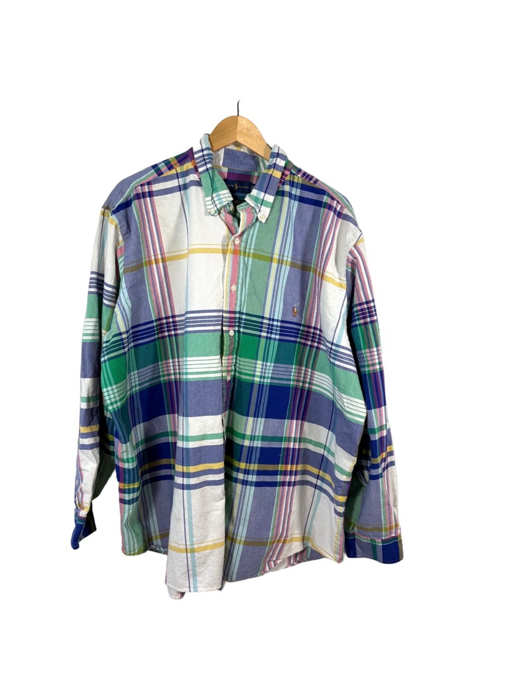 Polo Ralph Lauren Shirt Mens 2XB Big 2X Multicolor Plaid Cotton Oxford Button